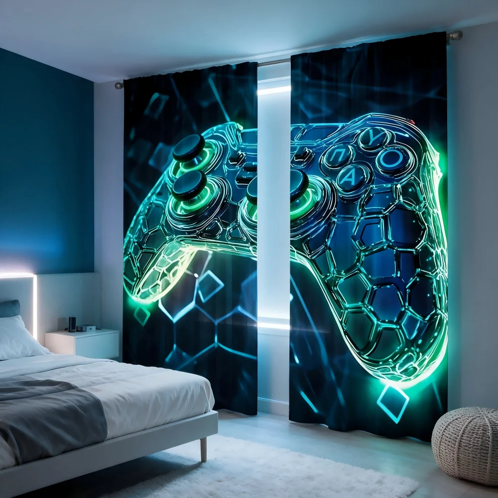 Esports Gaming Youtube - 2 Cortinas Digitais Estampadas, Padrão de